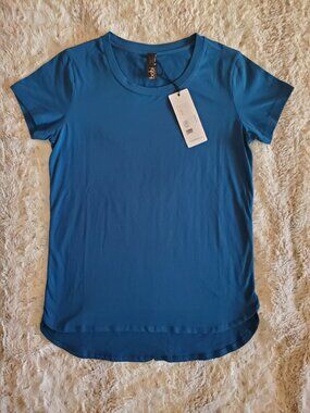 NWT Bobi Los Angeles High Low Short Sleeve Tee Size M Teal Blue Admiral
